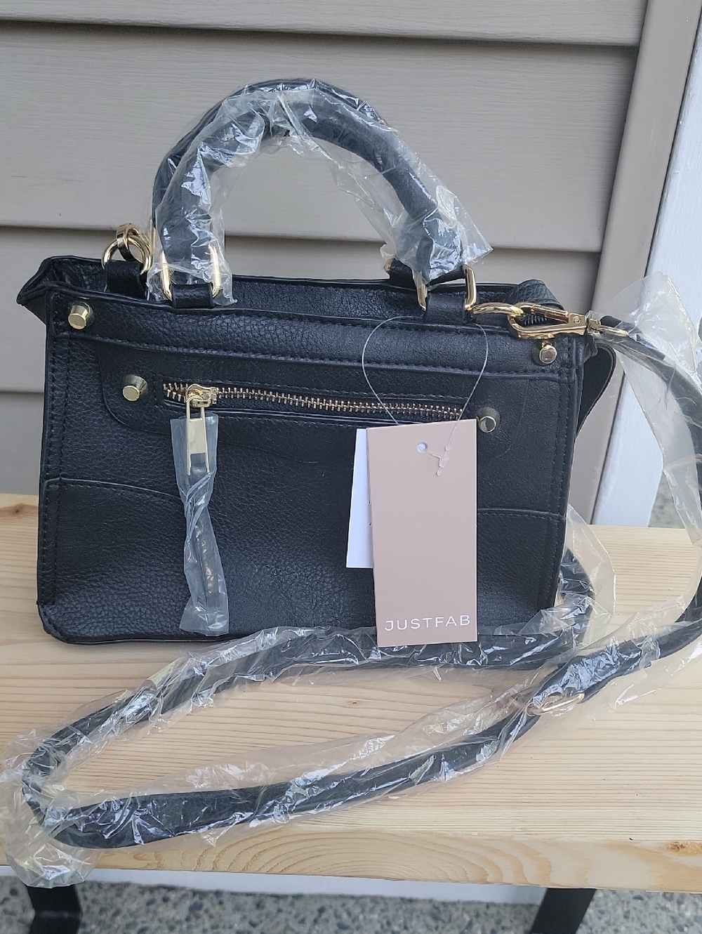 NWT JustFab Black Pebbled Leatherette Mini Crossbody Satchel